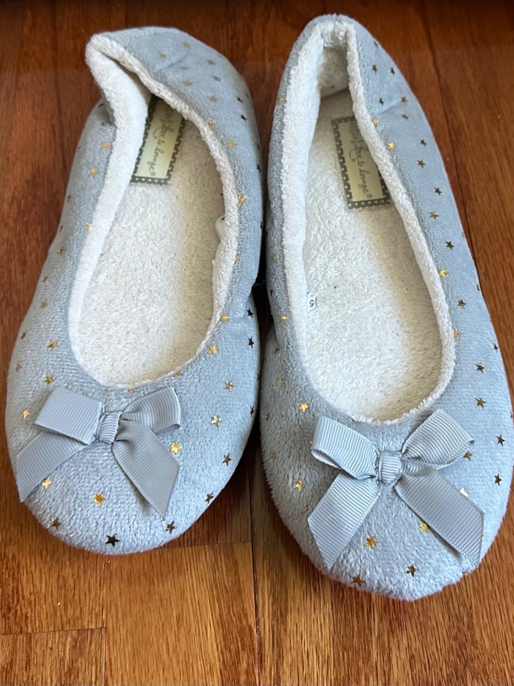 Love to Lounge Mary Jane Grey Slippers Women's USA Size 7-8 with Gold Stars